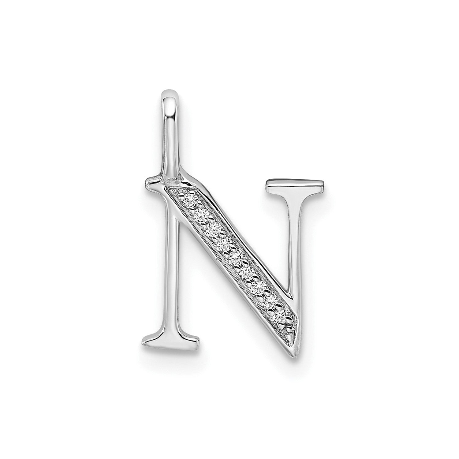 14k White Gold Diamond Block Font Letter Initial Pendant, 15x10mm