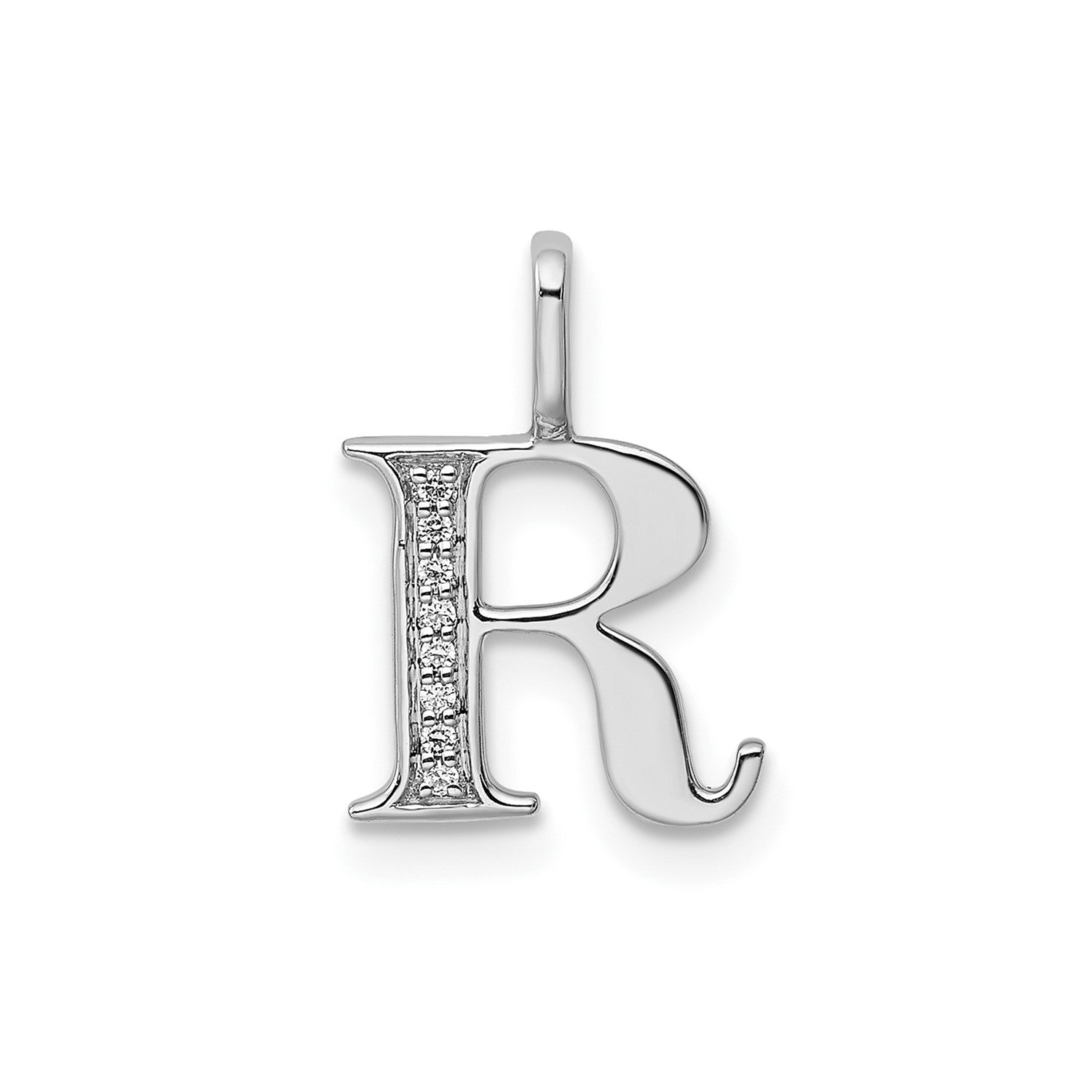 14k White Gold Diamond Block Font Letter Initial Pendant, 15x10mm