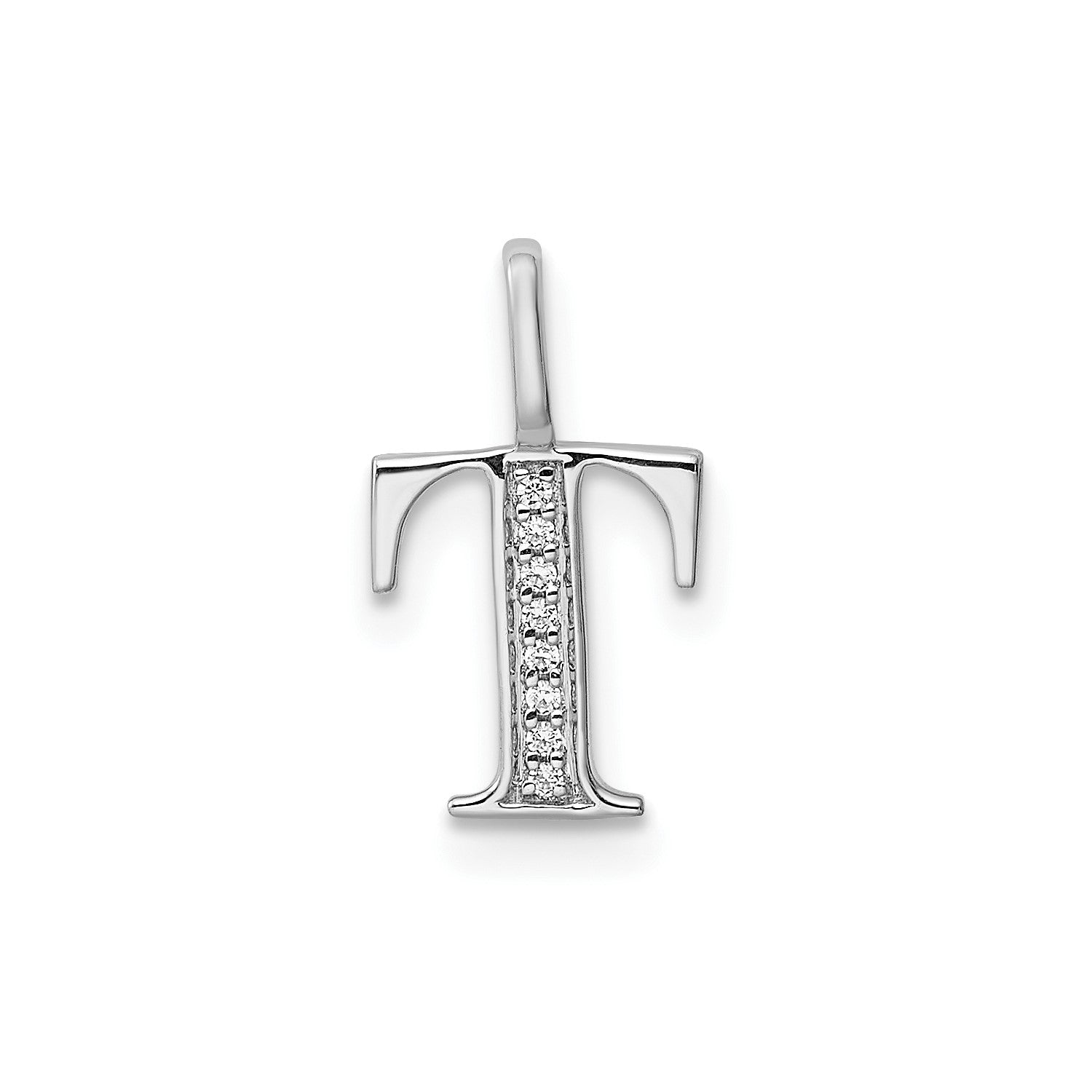 14k White Gold Diamond Block Font Letter Initial Pendant, 15x10mm