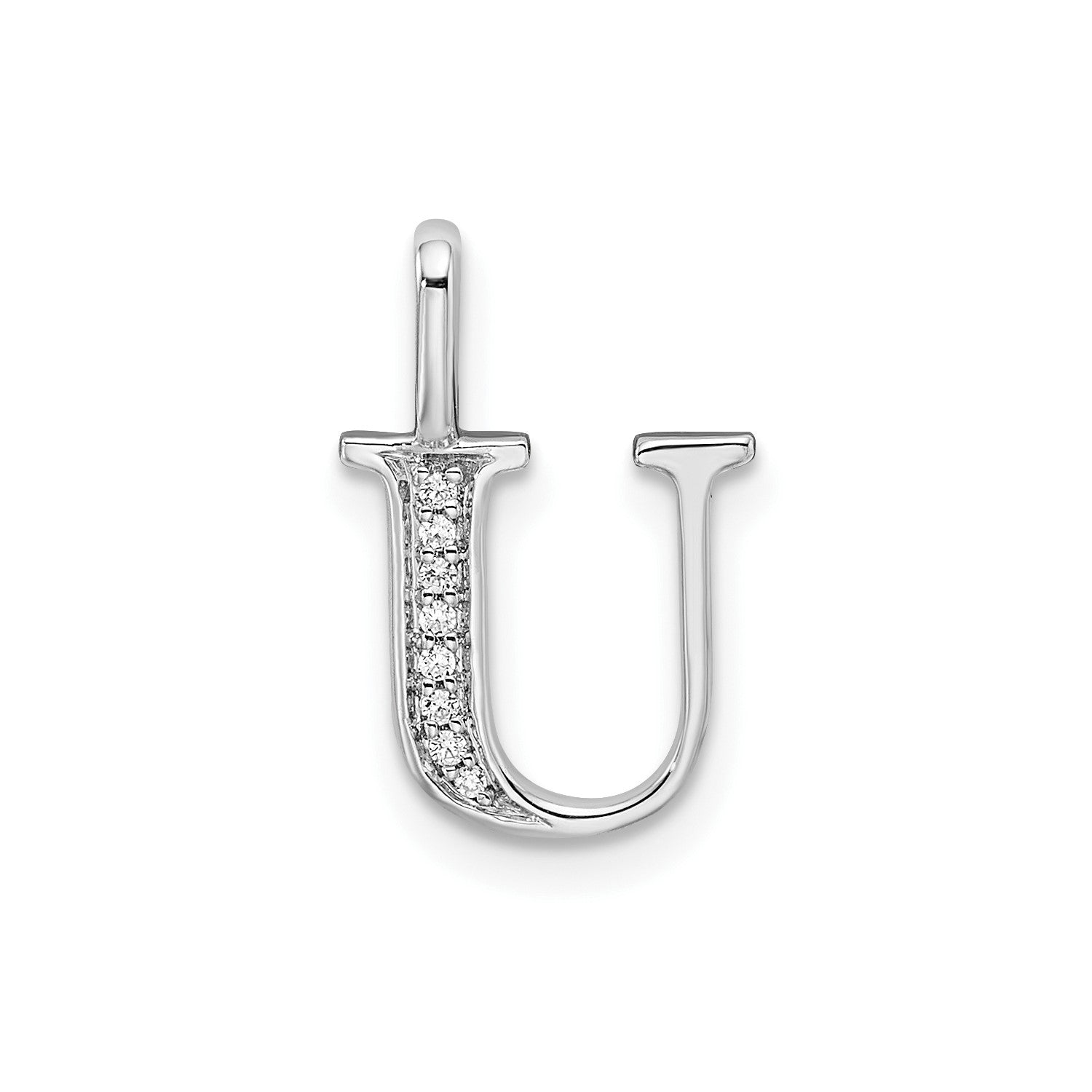 14k White Gold Diamond Block Font Letter Initial Pendant, 15x10mm