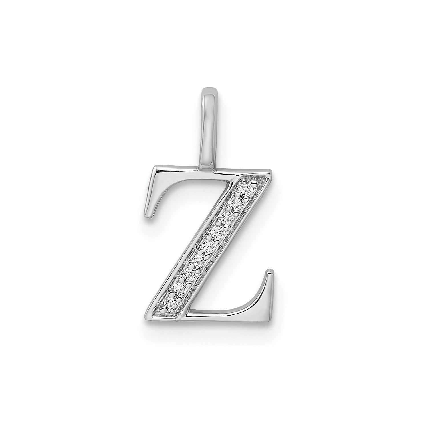 14k White Gold Diamond Block Font Letter Initial Pendant, 15x10mm