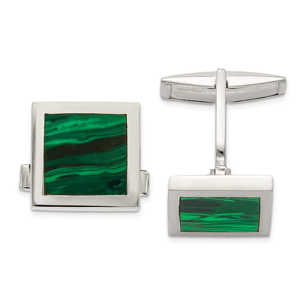 Sterling Silver Malachite Cuff Links fine designer jewelry for men and women