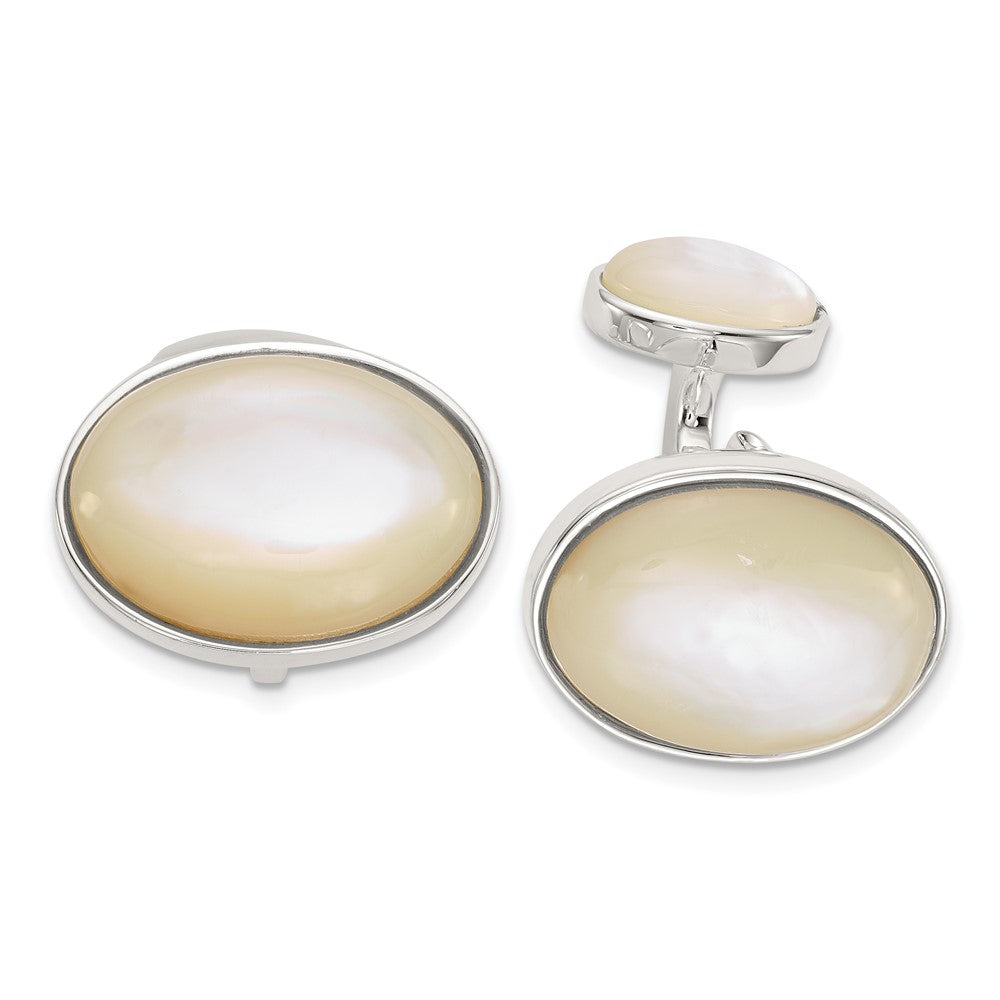 Sterling Silver Oval Mother of Pearl Cuff Links fine designer jewelry for men and women