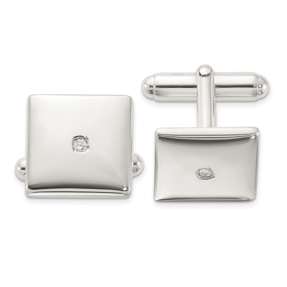 Sterling Silver Rhodium-plated Polished with CZ Square Cuff Links fine designer jewelry for men and women