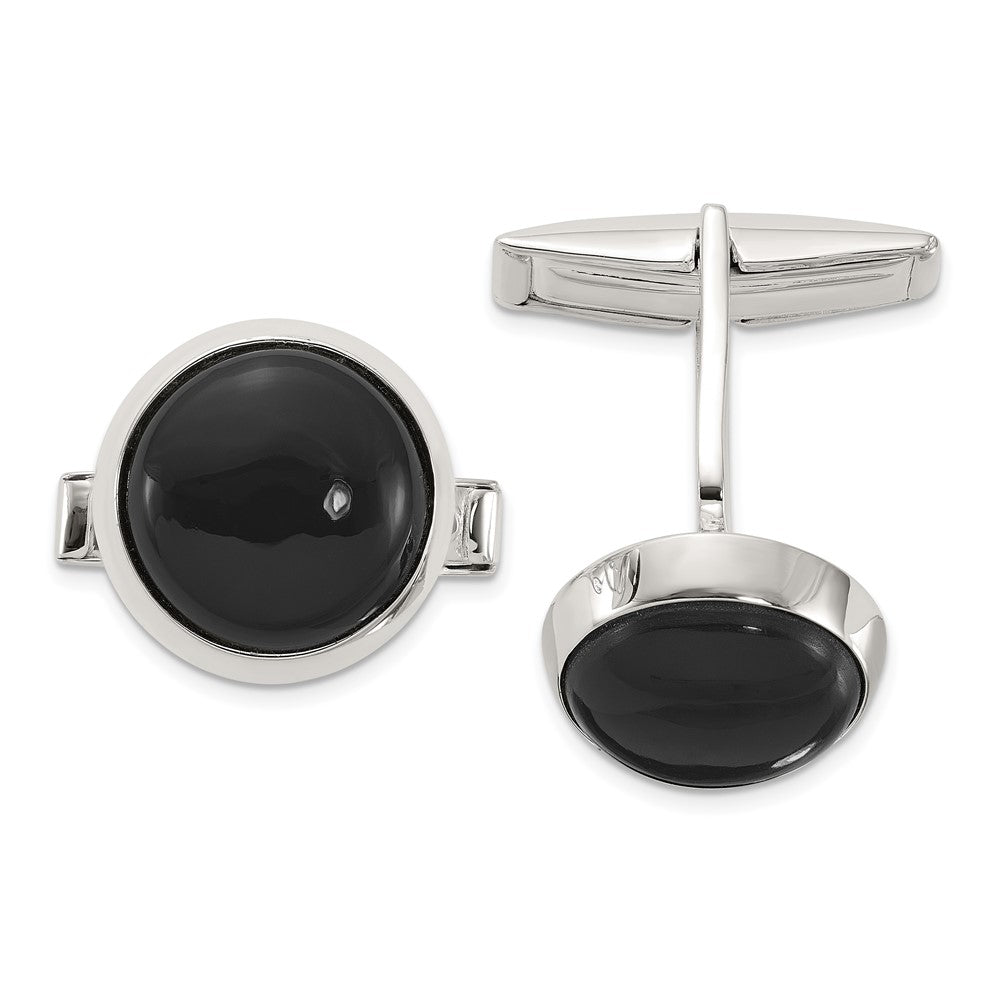 Sterling Silver Polished Round Onyx Cuff Links fine designer jewelry for men and women