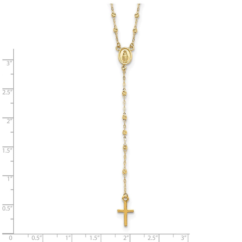 14k Yellow Gold High Polished Rosary Pendant Necklace, 17" to 20" Adjustable fine designer jewelry for men and women