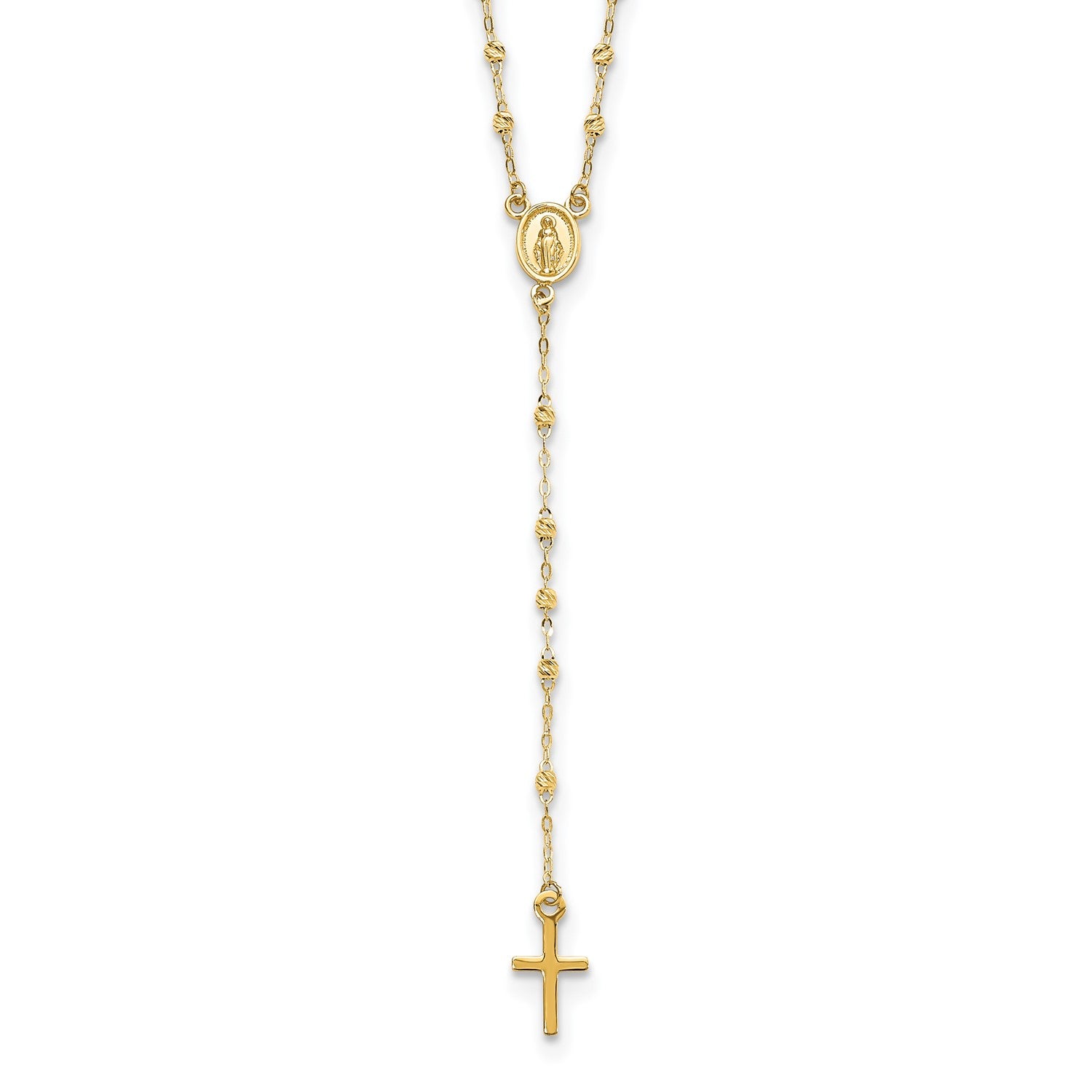 14k Yellow Gold High Polished Rosary Pendant Necklace, 17" to 20" Adjustable fine designer jewelry for men and women