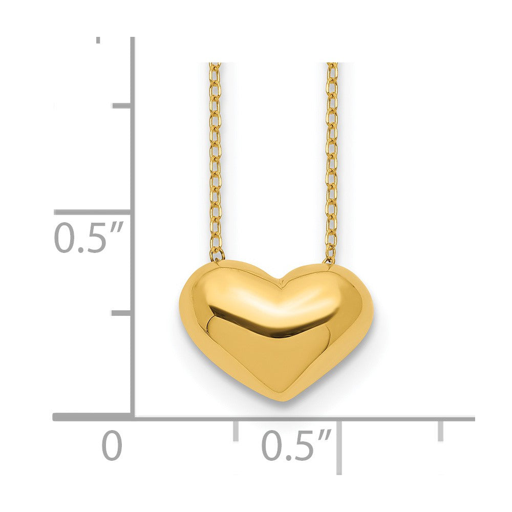 14k Yellow Gold High Polished Puffed Heart Pendant 18 inch Necklace fine designer jewelry for men and women