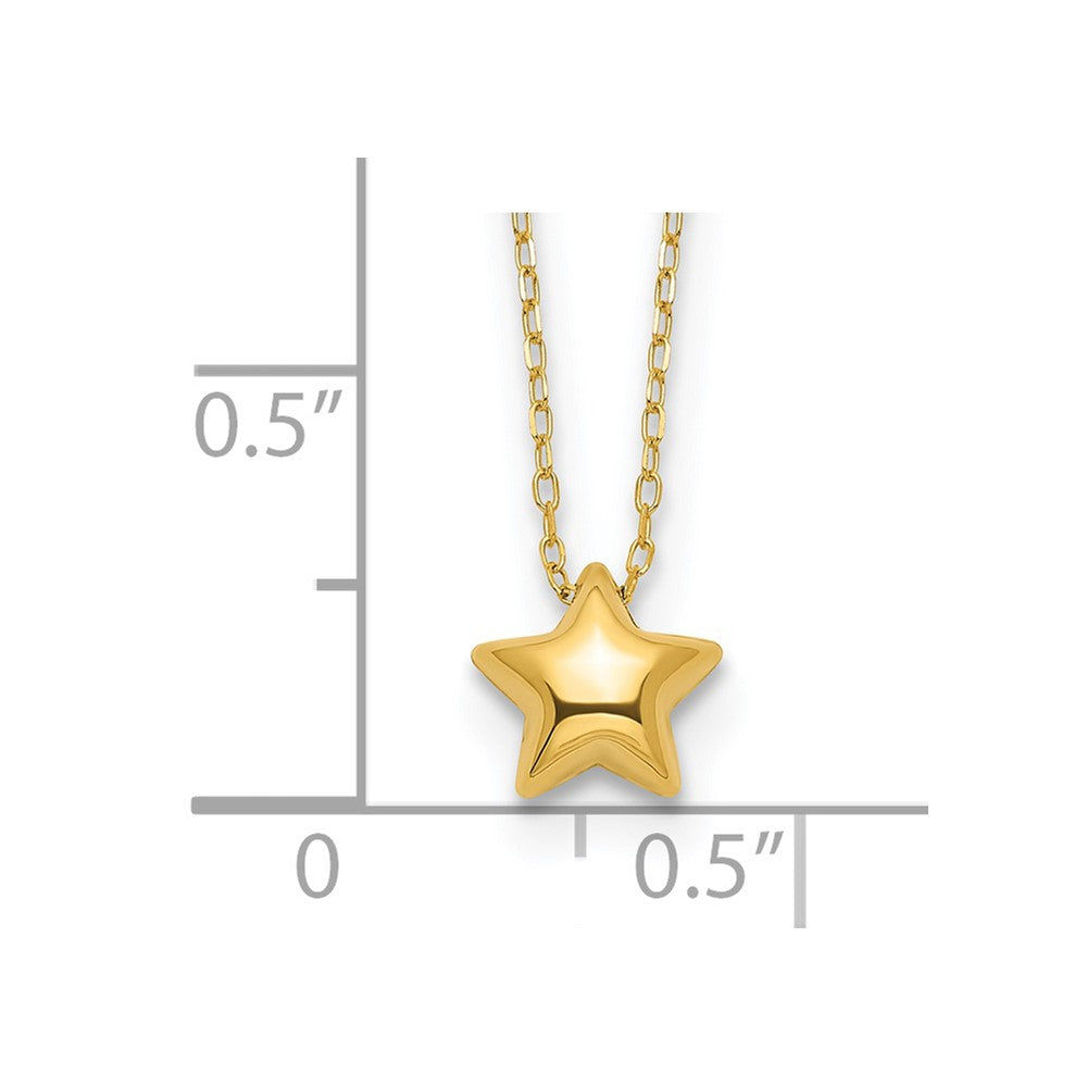 14k Yellow Gold High Polished Puffed Star Pendant Necklace, 16.5" fine designer jewelry for men and women