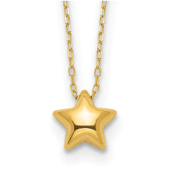 14k Yellow Gold High Polished Puffed Star Pendant Necklace, 16.5" fine designer jewelry for men and women