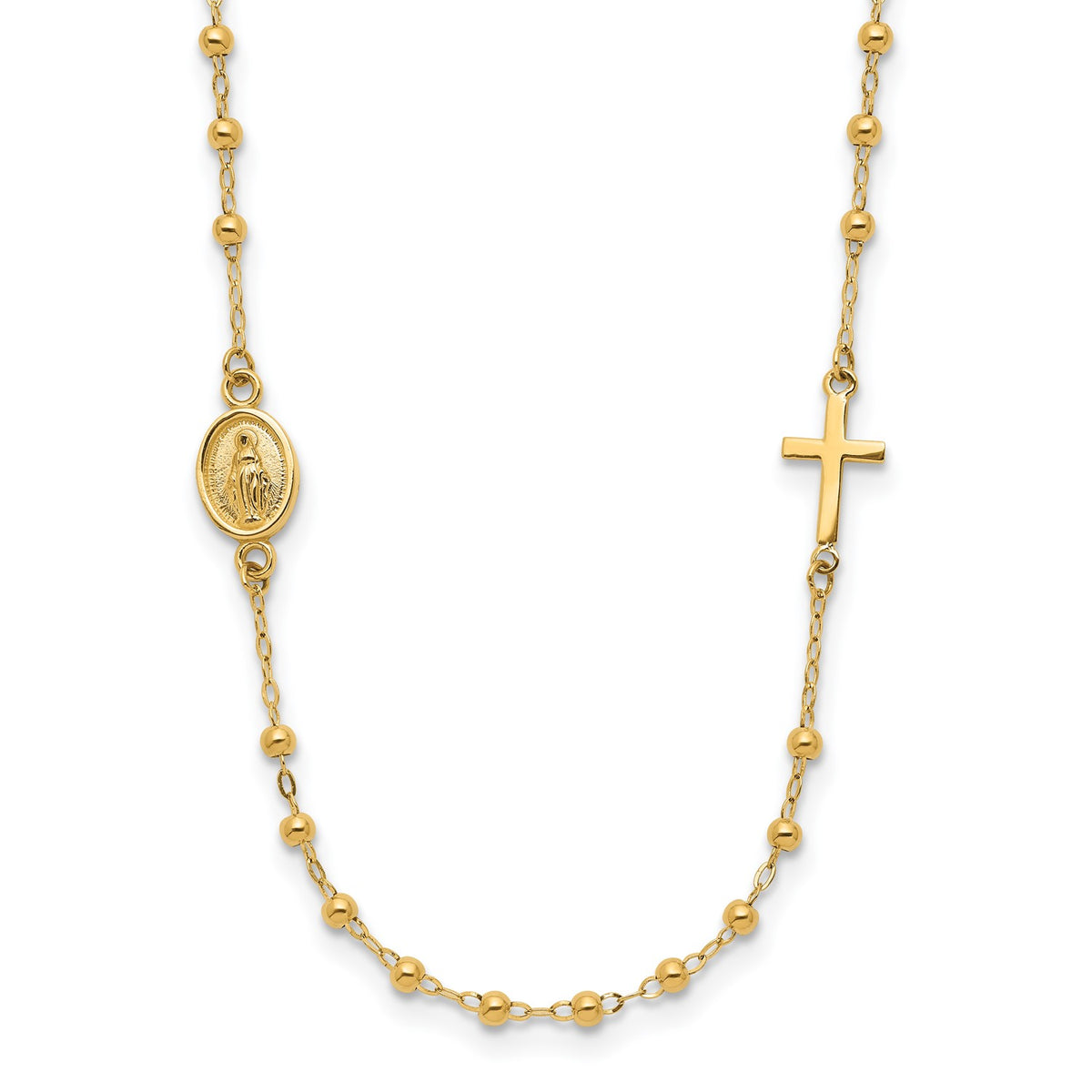 14K Yellow Gold Miraculous Medal and Cross Rosary Cross Necklace, 16,5" fine designer jewelry for men and women