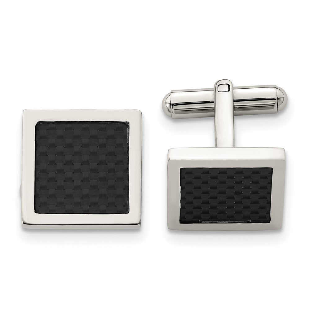 Chisel Stainless Steel Polished Black Carbon Fiber Inlay Square Cufflinks fine designer jewelry for men and women