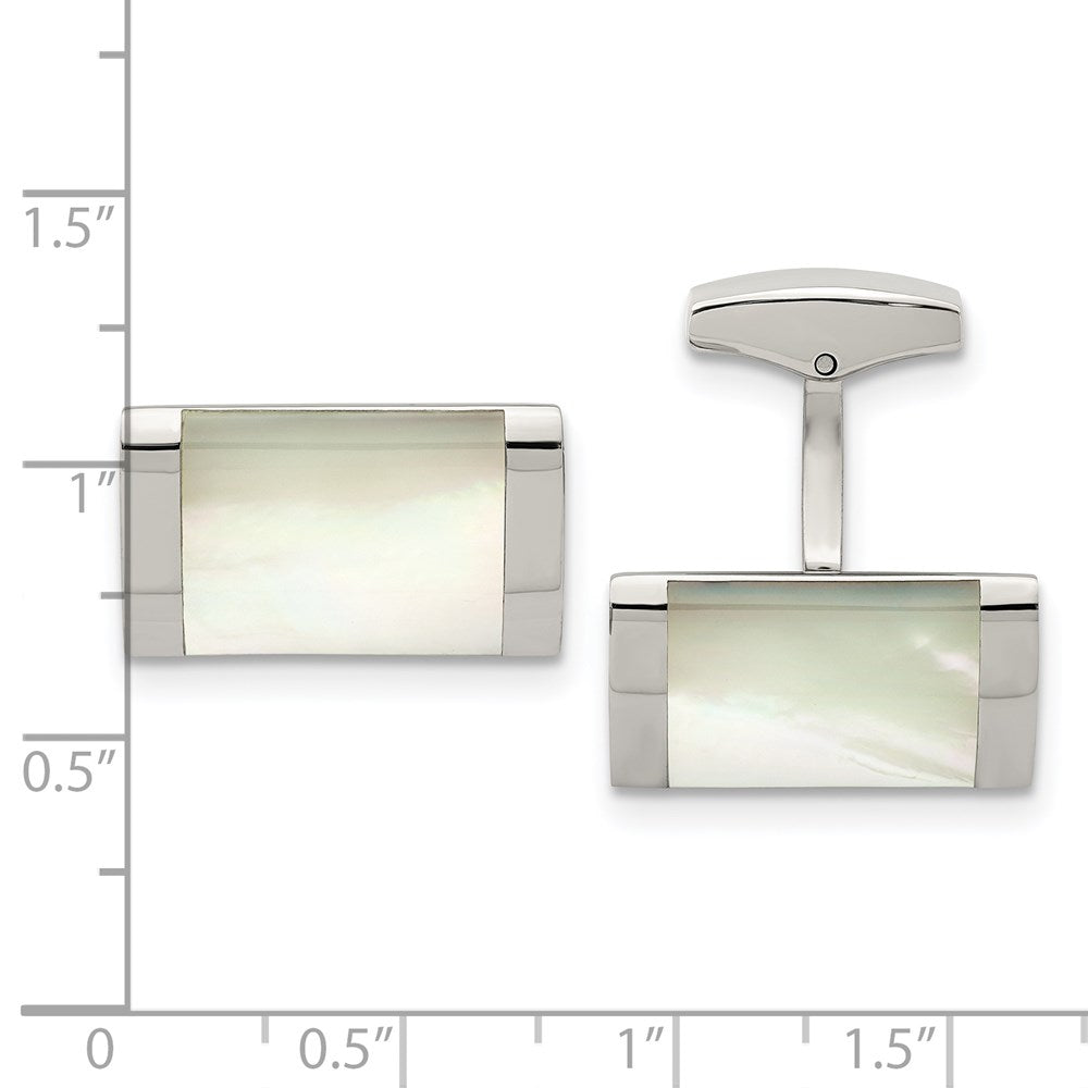 Chisel Stainless Steel Polished Mother of Pearl Rectangle Cufflinks fine designer jewelry for men and women