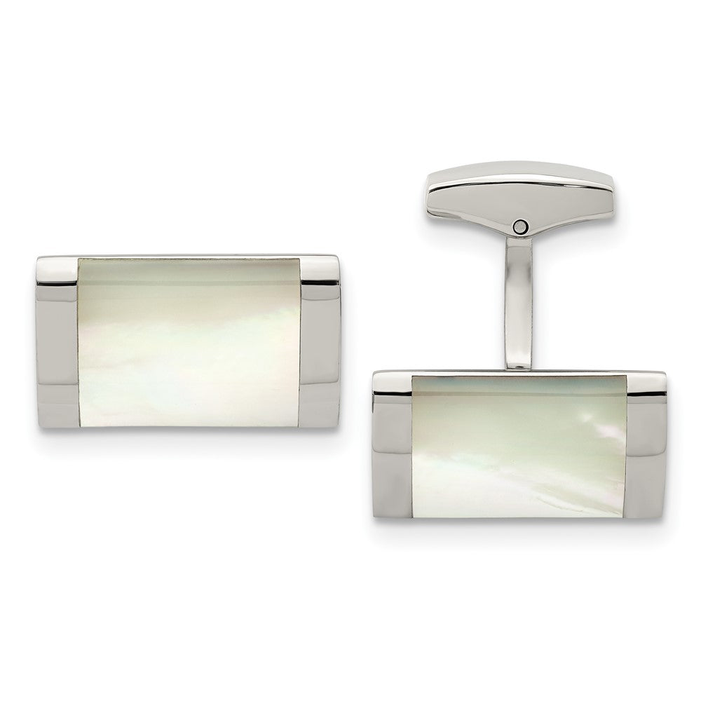 Chisel Stainless Steel Polished Mother of Pearl Rectangle Cufflinks fine designer jewelry for men and women