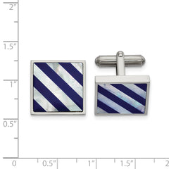 Chisel Stainless Steel Polished with Mother of Pearl and Blue Shell Inlay Cufflinks fine designer jewelry for men and women