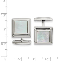 Chisel Stainless Steel Polished Mother of Pearl Square Cufflinks fine designer jewelry for men and women