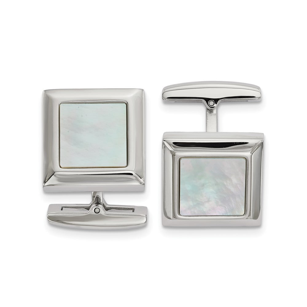 Chisel Stainless Steel Polished Mother of Pearl Square Cufflinks fine designer jewelry for men and women