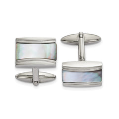 Chisel Stainless Steel Polished Rectangle Mother of Pearl Cufflinks fine designer jewelry for men and women