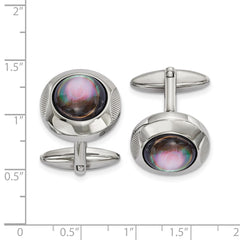 Chisel Stainless Steel Polished Black Mother of Pearl Circle Cufflinks fine designer jewelry for men and women