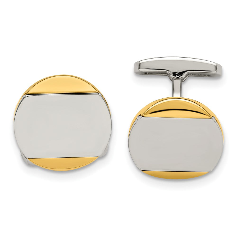 Chisel Stainless Steel Polished Yellow IP-Plated Circle Cufflinks fine designer jewelry for men and women