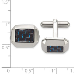 Chisel Stainless Steel Polished with Black and Blue Carbon Fiber Inlay Cuff Links fine designer jewelry for men and women