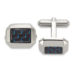 Chisel Stainless Steel Polished with Black and Blue Carbon Fiber Inlay Cuff Links fine designer jewelry for men and women