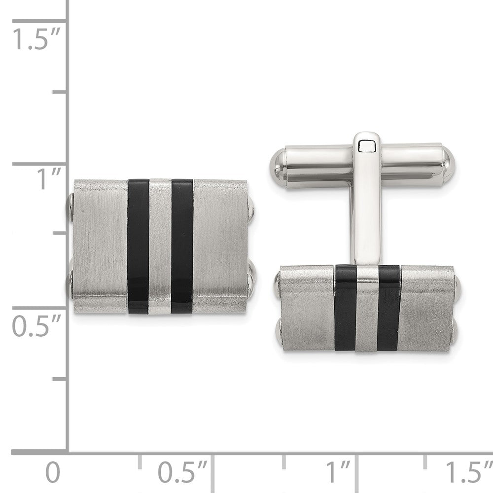 Chisel Stainless Steel Brushed and Polished Black IP-Plated Striped Cuff Links fine designer jewelry for men and women