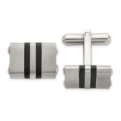 Chisel Stainless Steel Brushed and Polished Black IP-Plated Striped Cuff Links fine designer jewelry for men and women