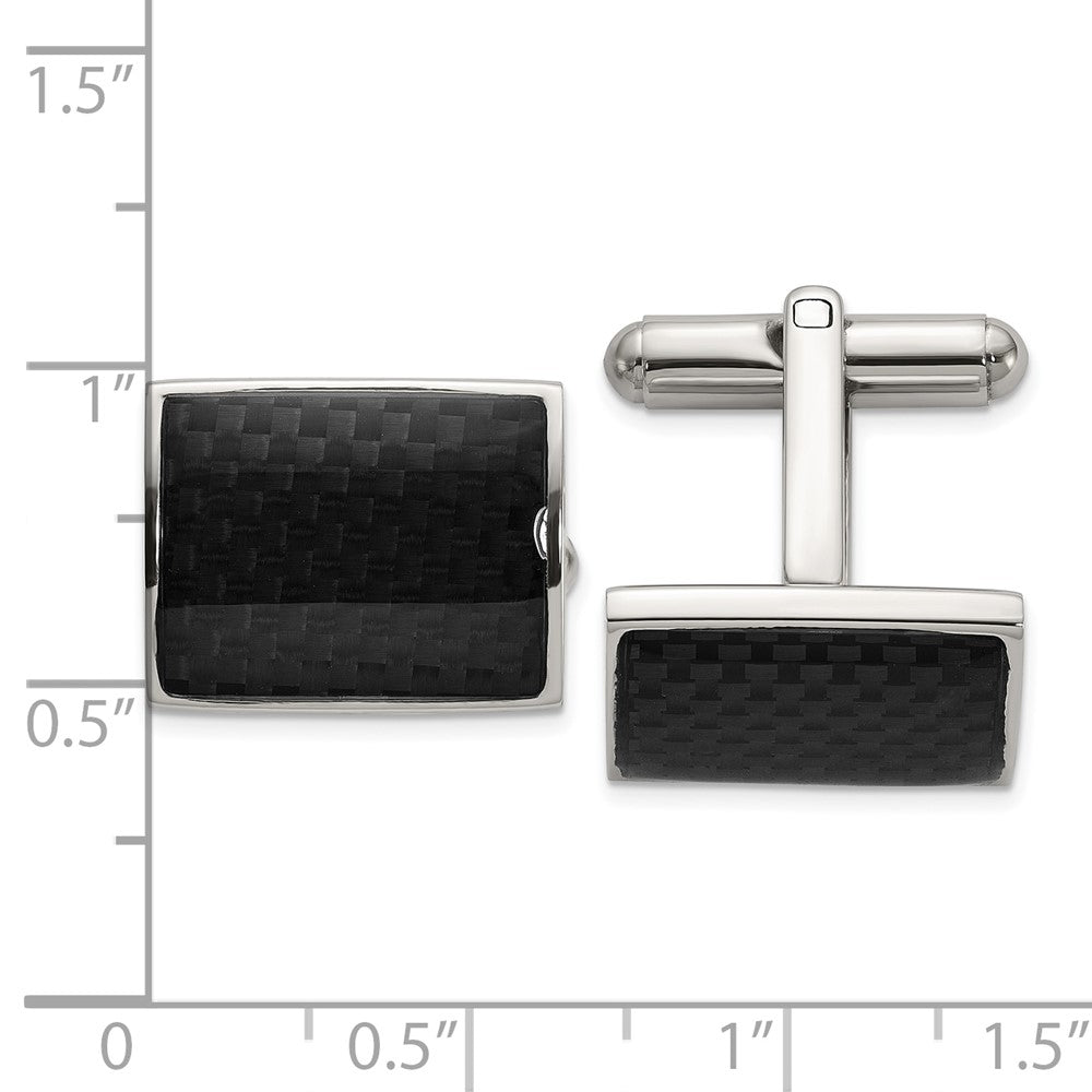 Chisel Stainless Steel Polished with Black Carbon Fiber Inlay Cuff Links fine designer jewelry for men and women