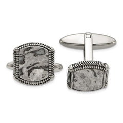 Stainless Steel Antiqued and Polished Jasper Cuff Links fine designer jewelry for men and women