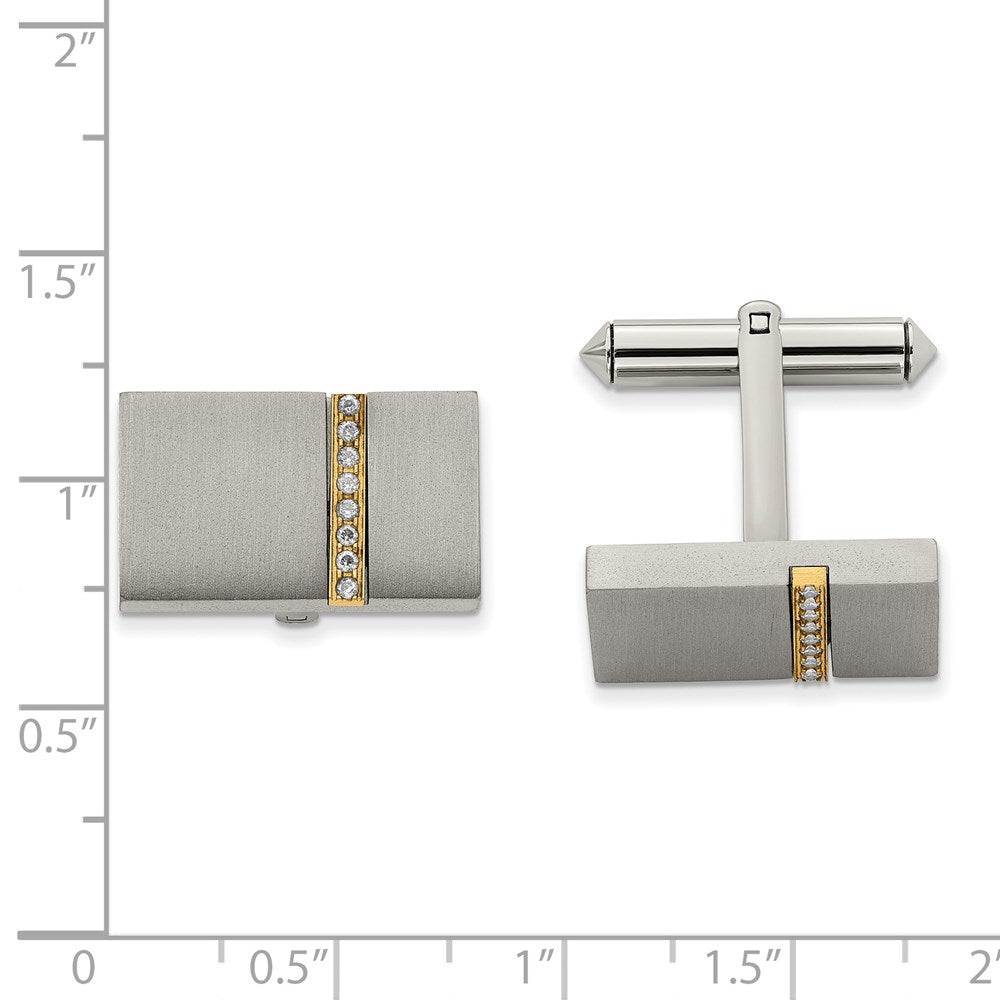 Chisel Titanium Brushed Yellow IP-Plated with CZ Rectangular Cuff Links fine designer jewelry for men and women