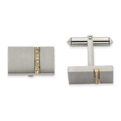 Chisel Titanium Brushed Yellow IP-Plated with CZ Rectangular Cuff Links fine designer jewelry for men and women