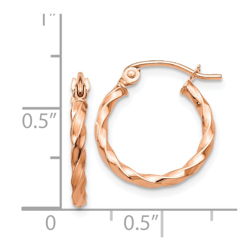 14k Rose Gold Twisted Hoop Earrings,16mm fine designer jewelry for men and women