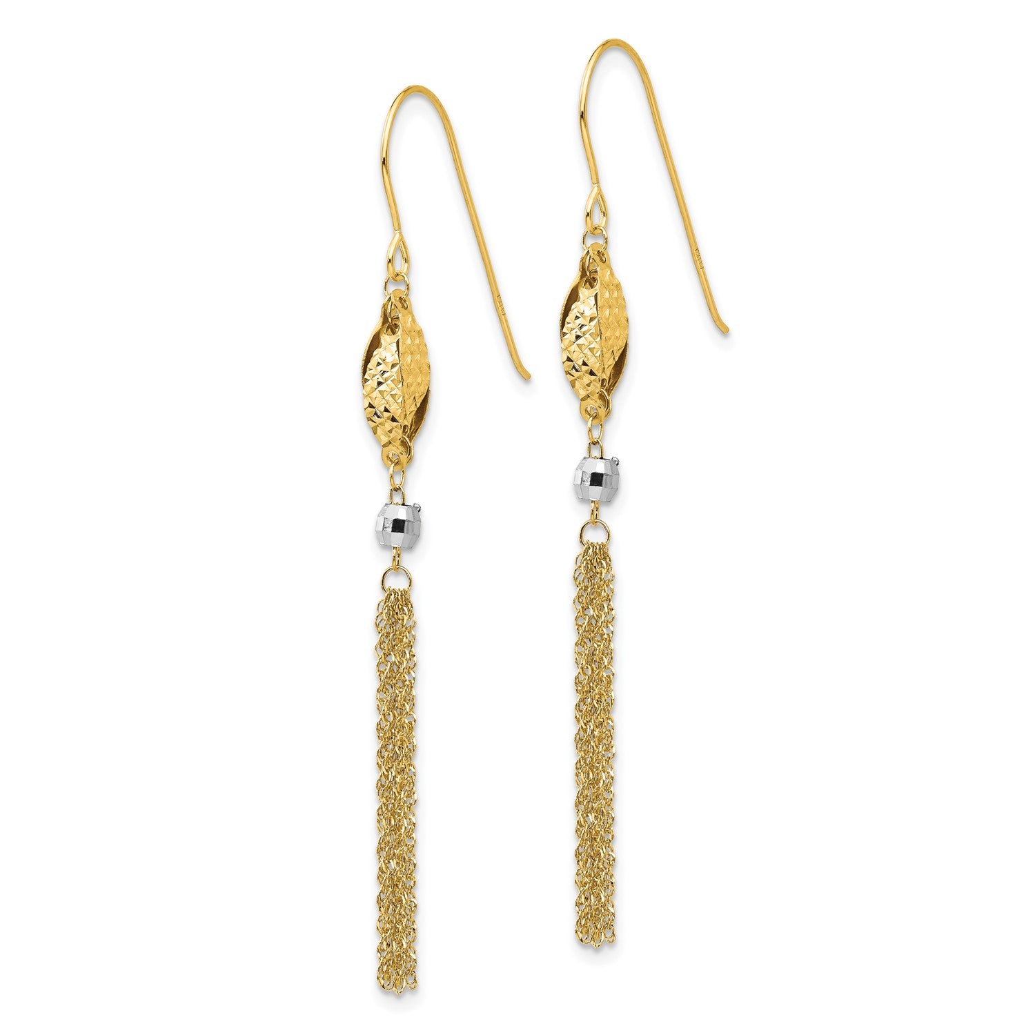 14k Two-tone Yellow Gold Bead and Chain Dangle Earrings, 55mm fine designer jewelry for men and women