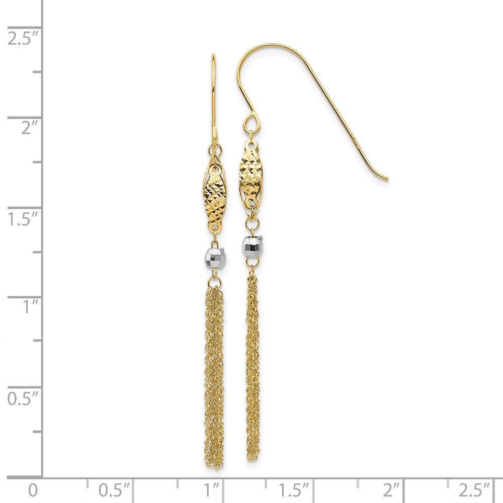 14k Two-tone Yellow Gold Bead and Chain Dangle Earrings, 55mm fine designer jewelry for men and women