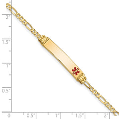 14K Yellow Gold Medical Red Enamel Figaro ID Bracelet fine designer jewelry for men and women