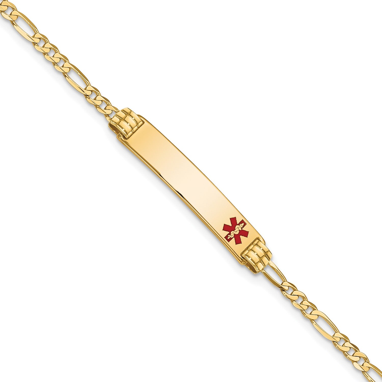 14K Yellow Gold Medical Red Enamel Figaro ID Bracelet fine designer jewelry for men and women