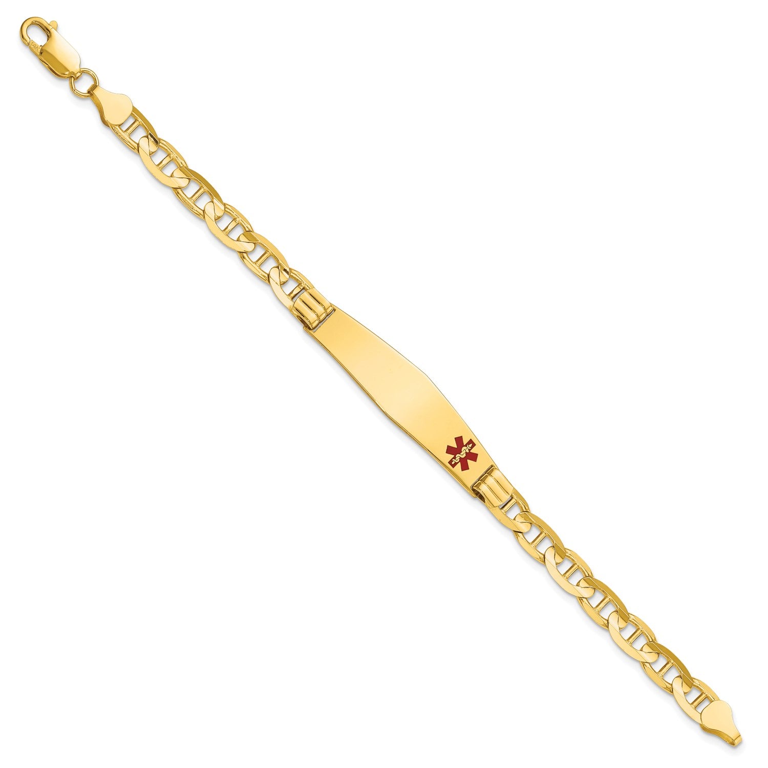 14K Yellow Gold Medical Alert Red Enamel Mariner Link ID Bracelet, 8 inches fine designer jewelry for men and women