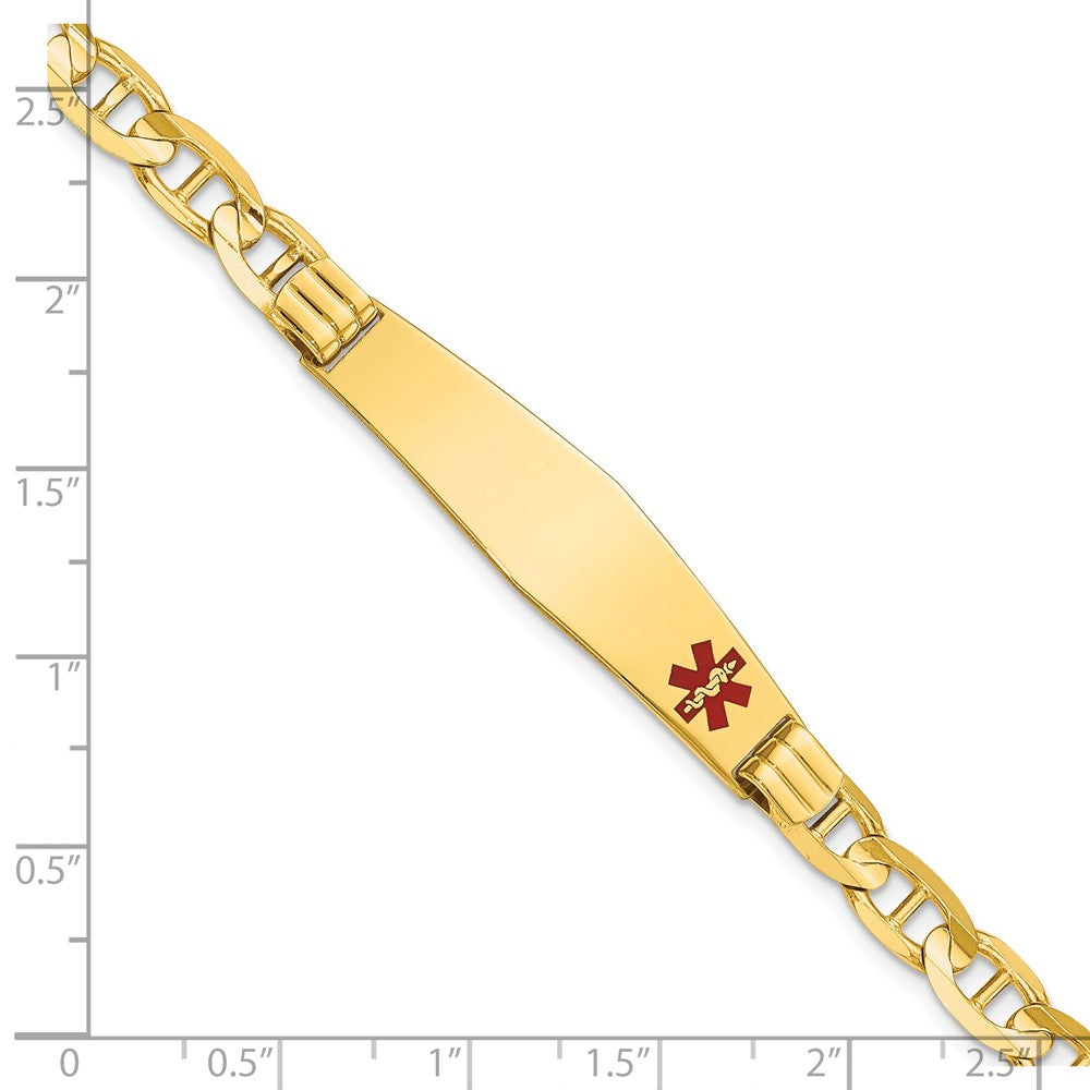 14K Yellow Gold Medical Alert Red Enamel Mariner Link ID Bracelet, 8 inches fine designer jewelry for men and women