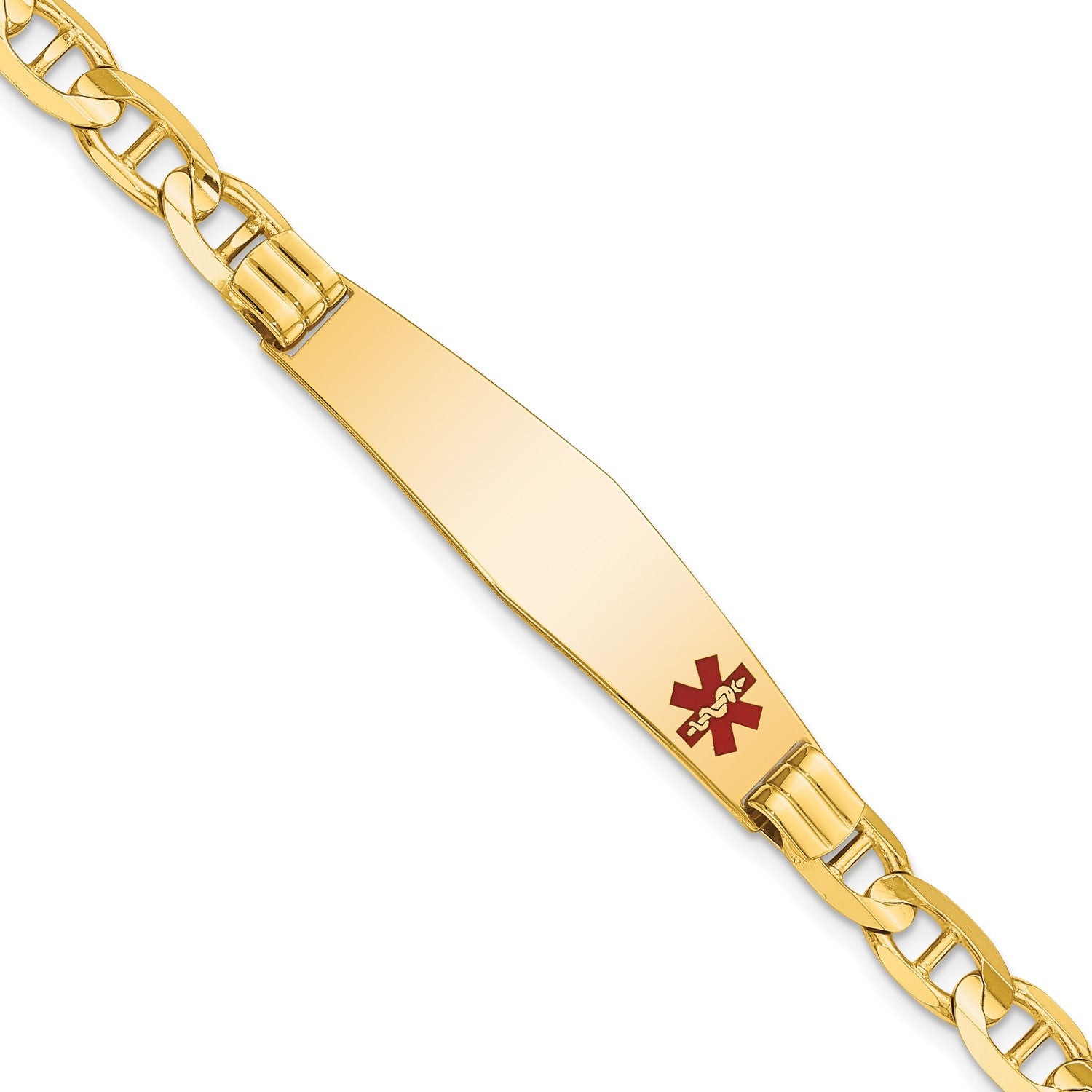 14K Yellow Gold Medical Alert Red Enamel Mariner Link ID Bracelet, 8 inches fine designer jewelry for men and women