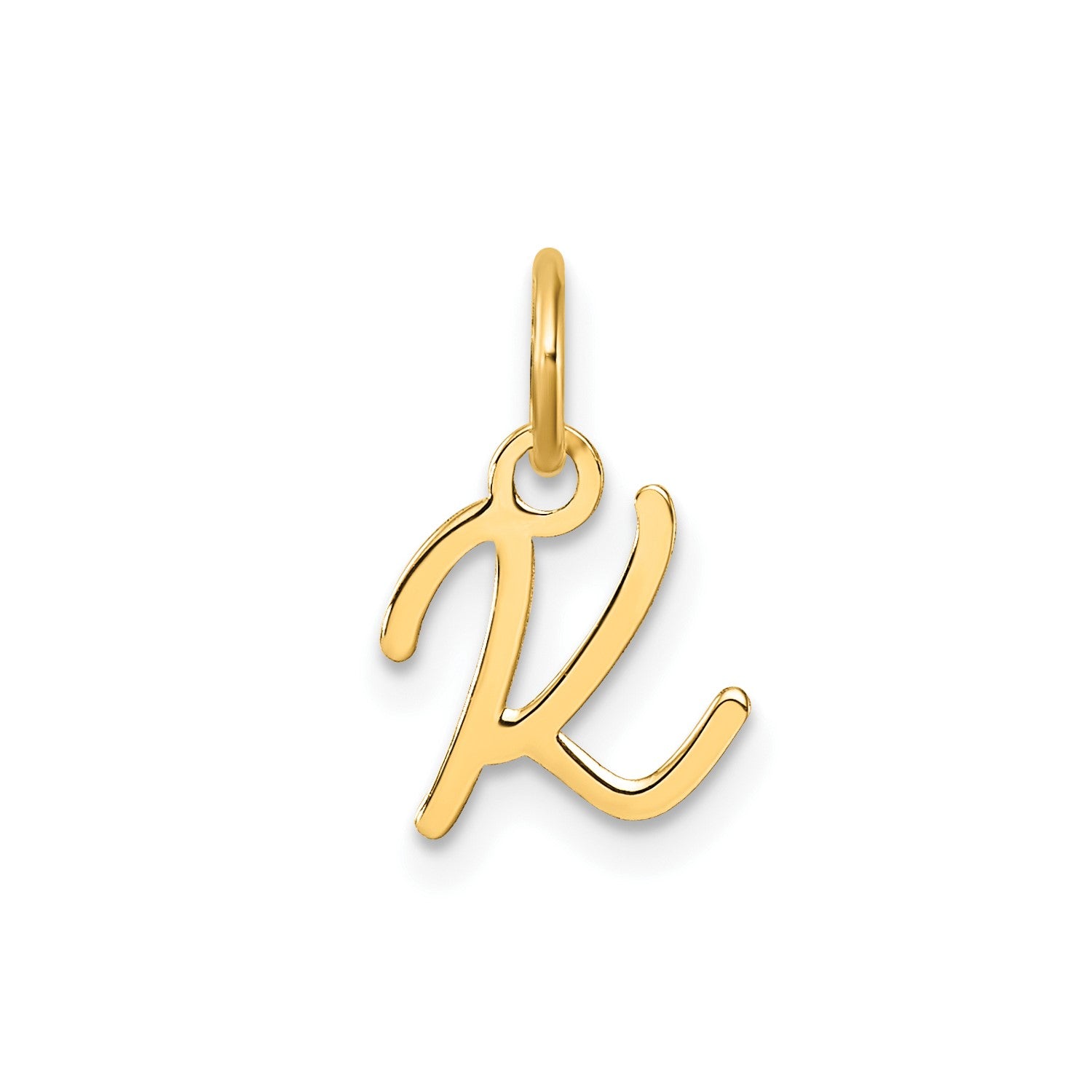 14k Yellow Gold Script Initial Charm Pendant, 14mm fine designer jewelry for men and women