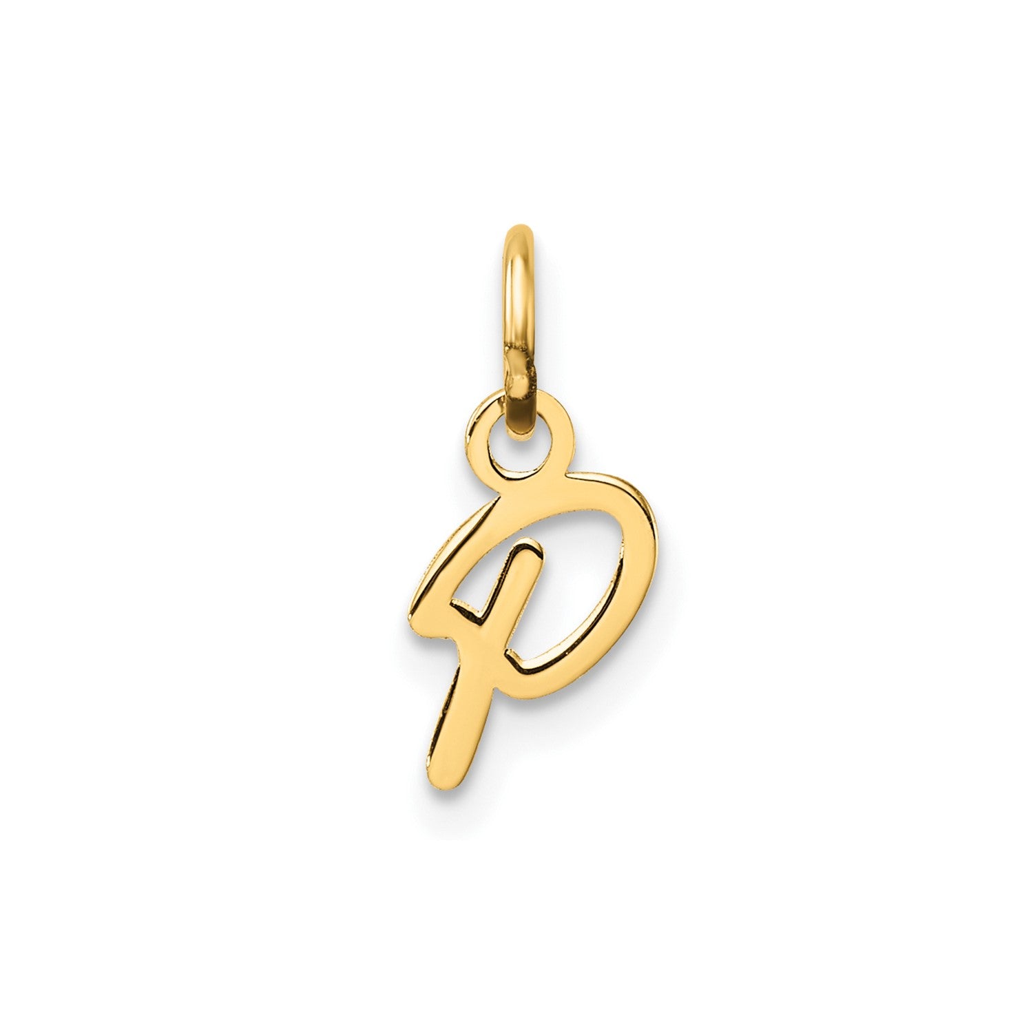 14k Yellow Gold Script Initial Charm Pendant, 14mm fine designer jewelry for men and women