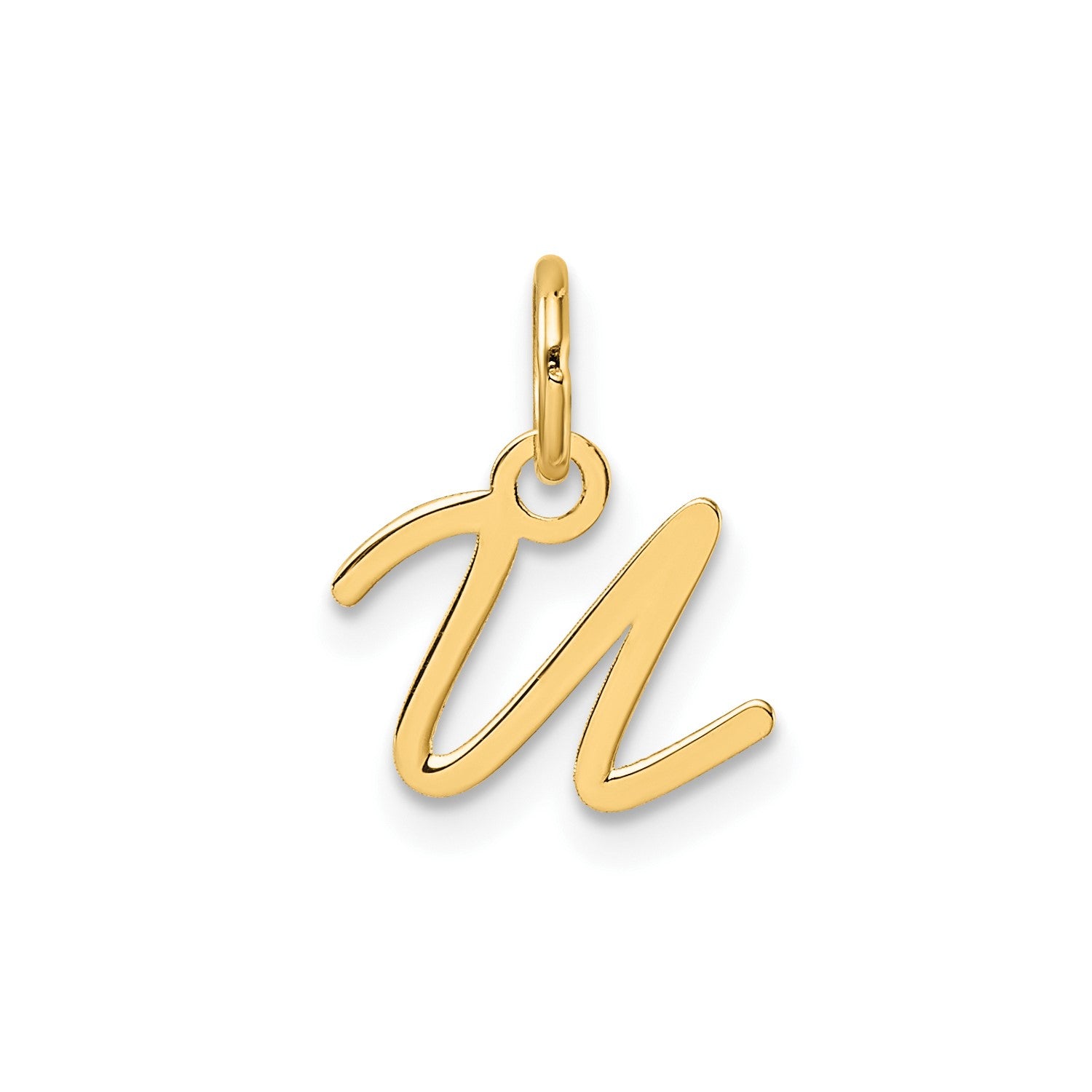 14k Yellow Gold Script Initial Charm Pendant, 14mm fine designer jewelry for men and women