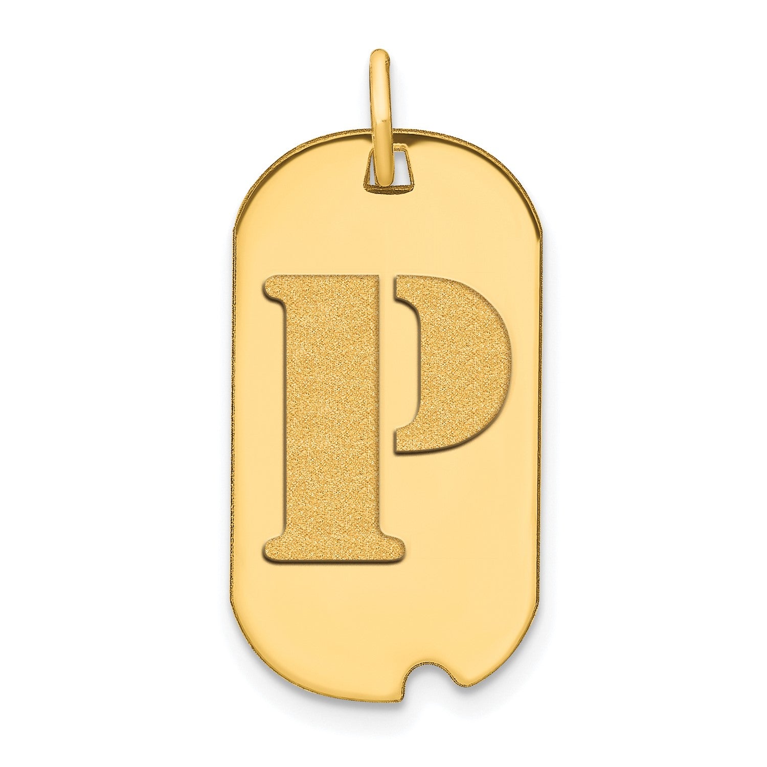 14k Yellow Gold High Polished Letter Initial Dog Tag Pendant,24x14mm