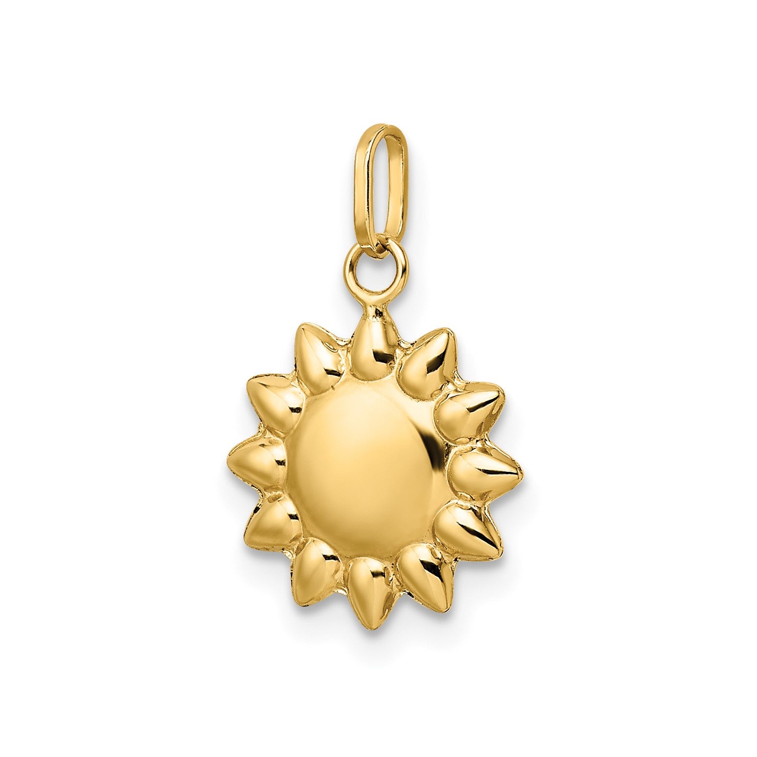 14k Yellow Gold High Polished Puffed Sun Pendant, 12mm fine designer jewelry for men and women