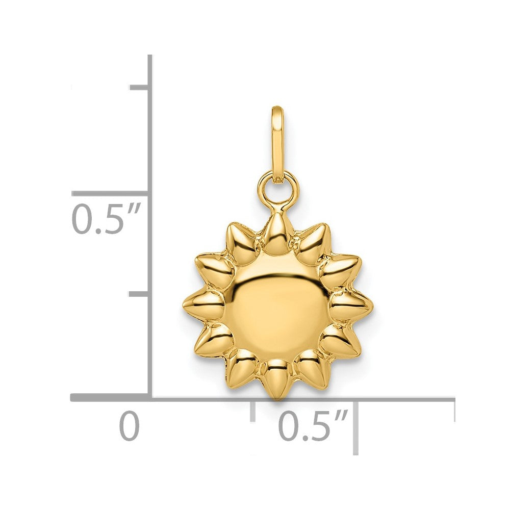 14k Yellow Gold High Polished Puffed Sun Pendant, 12mm fine designer jewelry for men and women