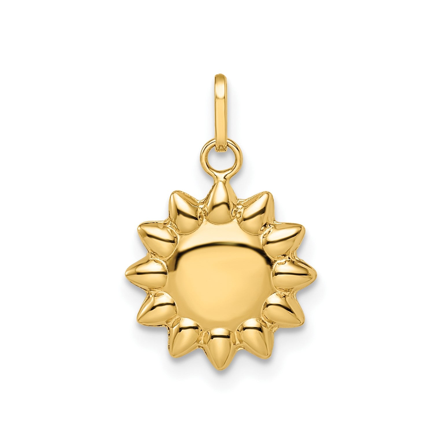 14k Yellow Gold High Polished Puffed Sun Pendant, 12mm fine designer jewelry for men and women