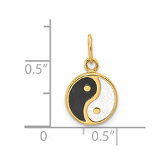 14K Yellow Gold High Polished Black/White Enamel Yin and Yang Pendant,12mm fine designer jewelry for men and women