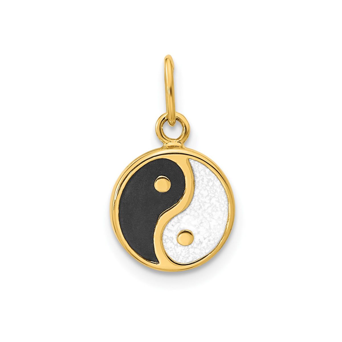 14K Yellow Gold High Polished Black/White Enamel Yin and Yang Pendant,12mm fine designer jewelry for men and women