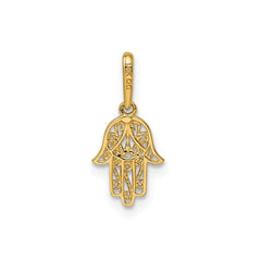 14k Yellow Gold Filigree Hamsa Hand Pendant Charm, 11x8mm